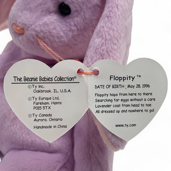TY Beanie Babies "Floppity" The Purple Bunny 8" Plush Toy Collectible 1996 NWT - Picture 2 of 6
